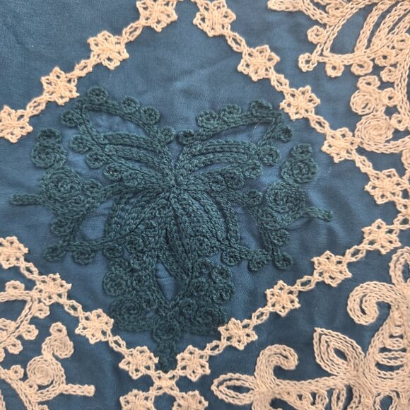 Kindred x Anthropologie Blue Woven Embroidered Asymmetrical Boho Blouse Small - Picture 5 of 11